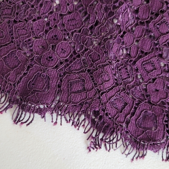 Calvin Klein Eggplant Boat Neck Lace Bell Sleeves Sheath Dress - Size 2 - Picture 7 of 10